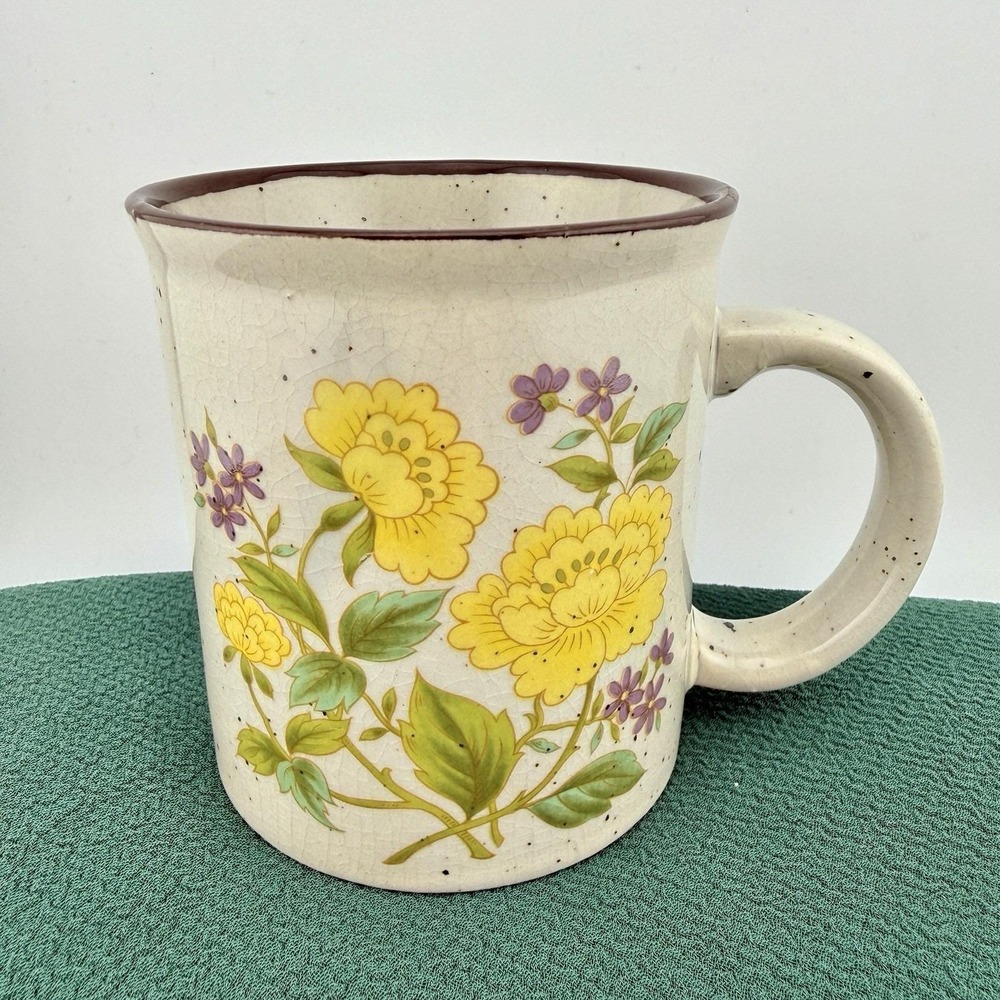 Vintage Otagiri / Taylor & Ng Style‎ Speckled Stoneware Mug Wildflowers Japan J